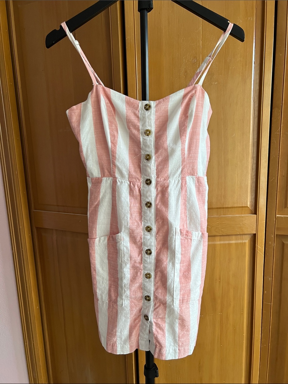 Forever 21 Pink and White Striped Button-Front Mini Dress